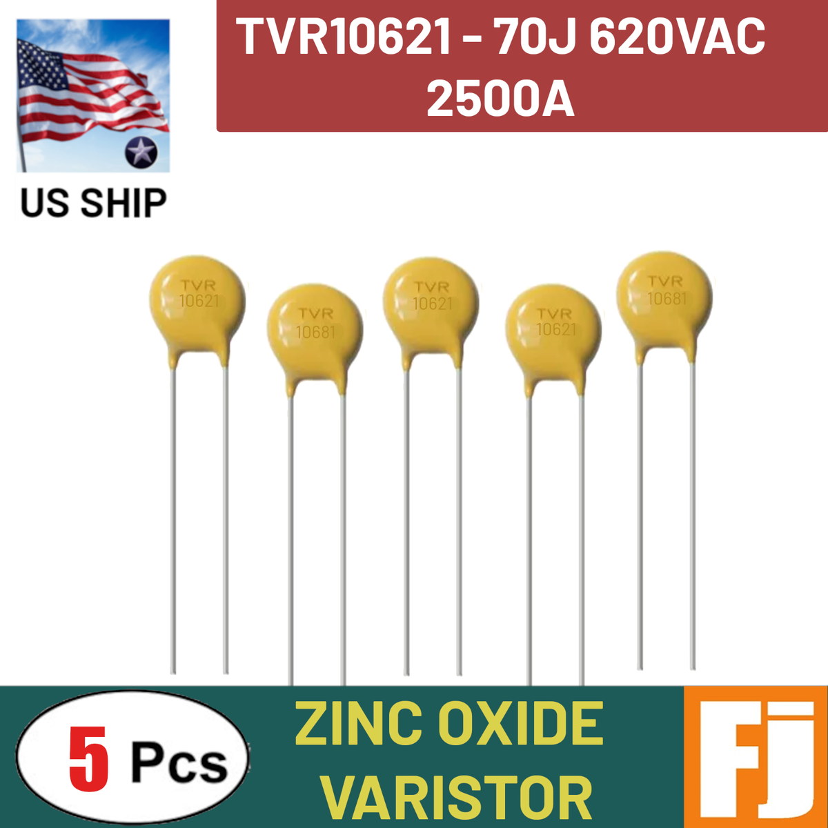 5 Pcs TVR10621 Zinc Oxide Varistor | Surge Protection | 70J 2500A