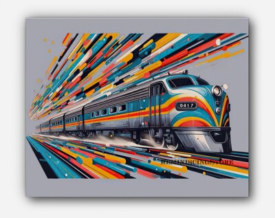 Vintage 1950s Greyhound train in motion Picture Art splashes of paint #2 Reprint