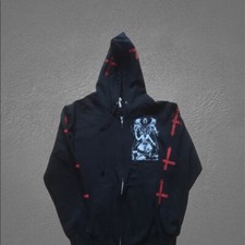 Baphomet Hoodie Inverted Crosses S to XL Sizes Hail Satan Zip Up Solve Et Coagul