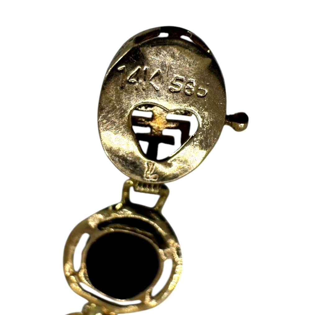 Solid 14K Yellow Gold Multi Colored Jade Cabochon… - image 6