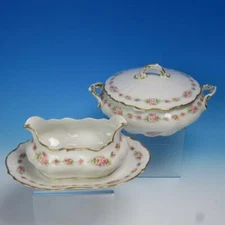 Elite Limoges - Pink Rose Flowers - Covered Casserole Dish, Gravy/Sauce Boat