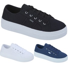New Womens Ladies Lace Up Chunky Platform Trainers Canvas Casual Sneakers Shoes
