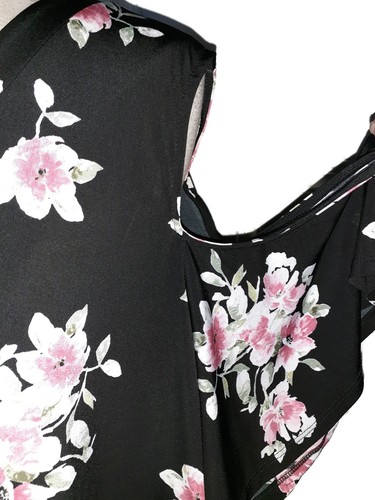 TORRID Plus Size 4 4X A-Line Dress Black Pink Floral Cold Shoulder Short Sleeve - Picture 2 of 5