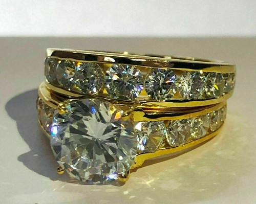 2.20Ct Lab Created Diamond Wedding Bridal Band Ring set 14k Yellow Gold ...
