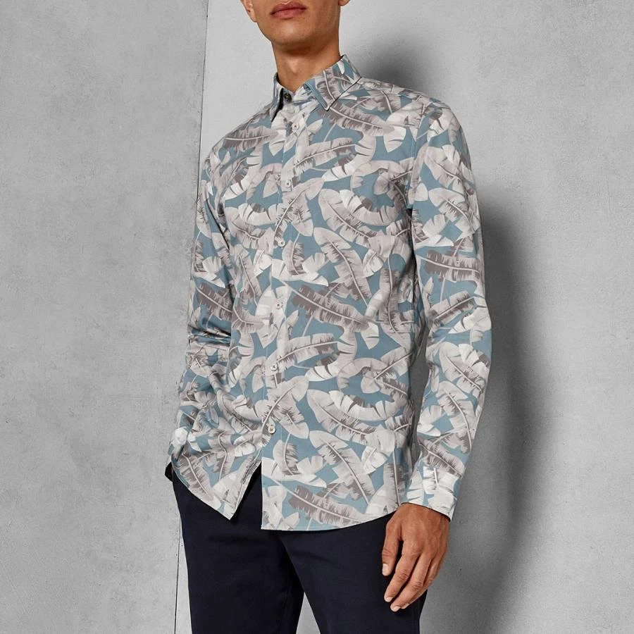 TED BAKER Multi Leaf Printed Shirt Blue Size 2 Brand New With Tag
