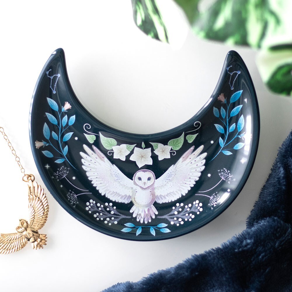 Wiccan Pagan Forest Owl Night Flight Ceramic 10 x 12 cm Trinket Jewellery Dish