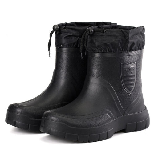 Men Casual Mid Top Snow Rain Boots Lace Up Warm Lined Waterproof Rubber Shoes AS - Picture 1 of 7