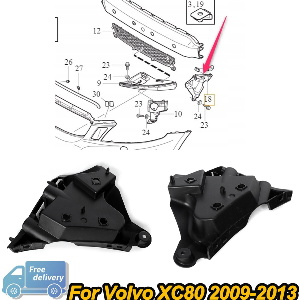 2010-2013 Volvo XC60 Front Bumper Outer Holder Bracket Pair 30763435 30763436
