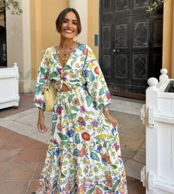 ZARA Robe imprimée en lin mélangé avec nœud 3313/478