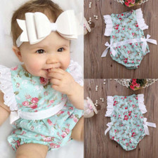 Newborn Baby Girl Ruffle Romper Bodysuit Jumpsuit Headband Clothes Outfits Set