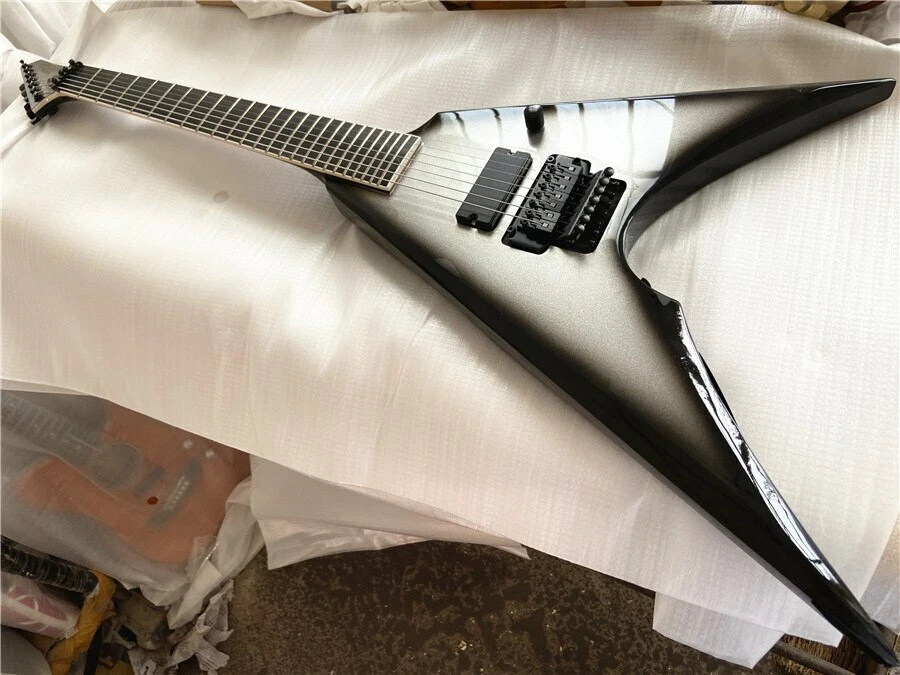 Unbranded 7 Strings Special V Shape Grey Guitar Ebony Fingerboard Black Hardware