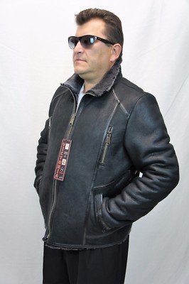 Herren 100% Echtes Lammfell Shearling Leder Bomber Pilotenjacke