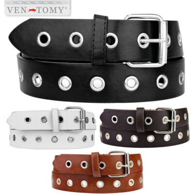 VEN-TOMY   LOCH-ÖSEN GÜRTEL AUS KUNSTLEDER PUNKGÜRTEL NIETENGÜRTEL BIKER VT20