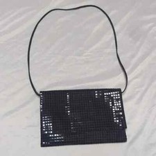 Vintage 80s 90s Metal Mesh Fold Over Club Holiday Black Shoulder Bag Purse