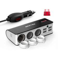 BESTEK 3-Socket Cigarette Lighter Adapter, 12V/24V 200W  Power Adapter