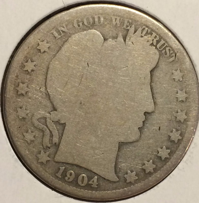 ^ 1904   BARBER HALF DOLLAR   ^^ GOOD ^^ (.90 SILVER) & (.10 COPPER) 2029