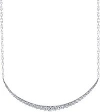 Crescent Moon Bar Pendant 18" Necklace Round Cubic Zirconia 925 Sterling Silver