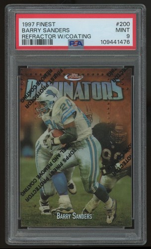 1997 Topps Finest Barry Sanders Dominators Refractor #200 w/ Coating PSA 9