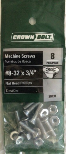 Lot Of 5 - Crown Bolt - #8-32x3/4" Flat Head Machine Screws, Pack of 8 X5 - Picture 2 of 3