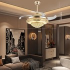 110V Modern Crystal Ceiling Fan Lamp Dimmable Chandelier w/ Remote Control