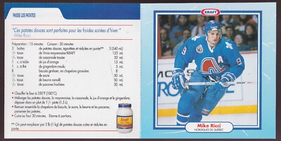 MIKE RICCI 1993-94 Kraft Recipes CARD Complete Panel NM  Quebec Nordiques