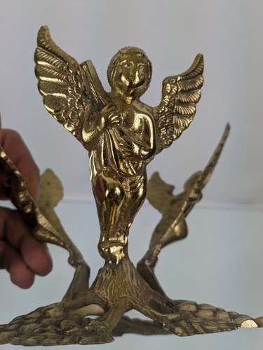 Vintage Unique / Brass 3 Angel Cherub Grapes Bowl Holder, Ball, or Centerpiece. - Picture 11 of 11