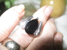 14K White Gold Statement Onyx Ring, Marked
