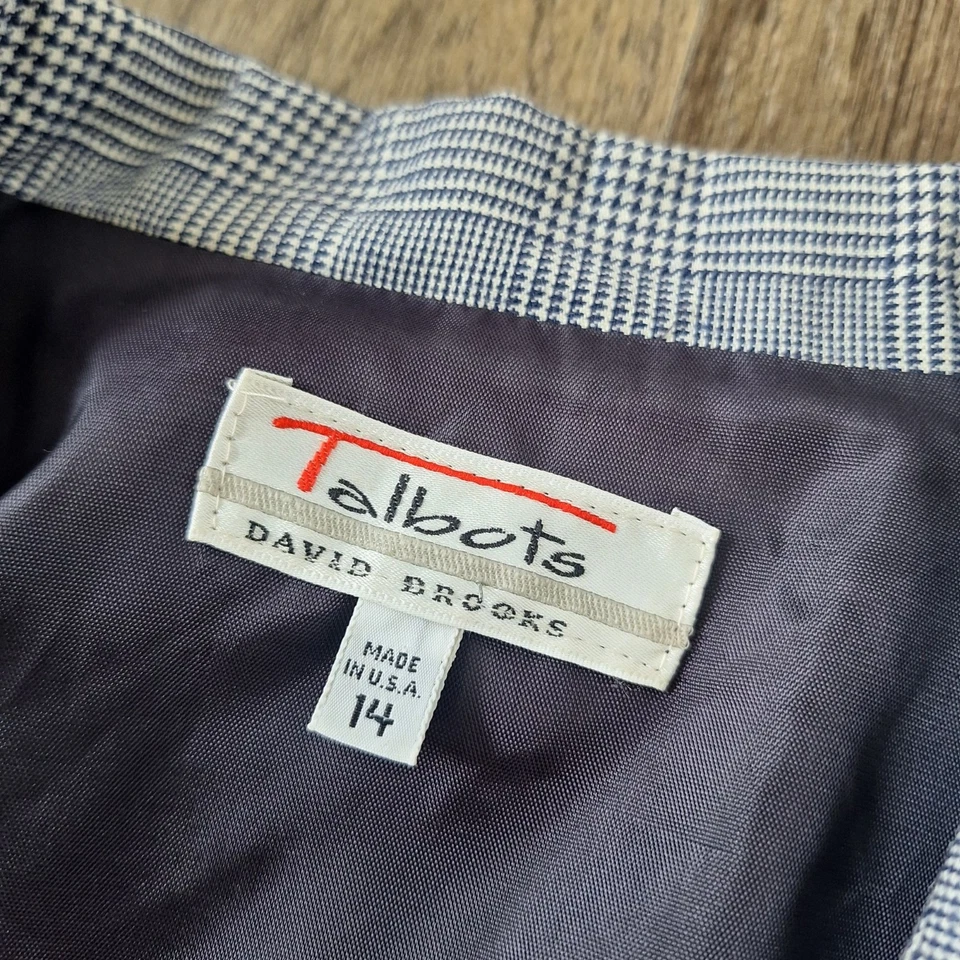 💙 Blazer para mujer Talbots 100 % lana a cuadros azul marino preppy talla 14 Foto 3 de 4