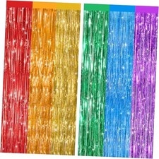 2 Pack Metallic Tinsel Foil Fringe Curtains, Door Streamers Photo Booth Rainbow
