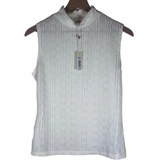 MAX STUDIO London Cream BOHO Sleeveless Mock Neck Top NWT Textured Blouse Size M