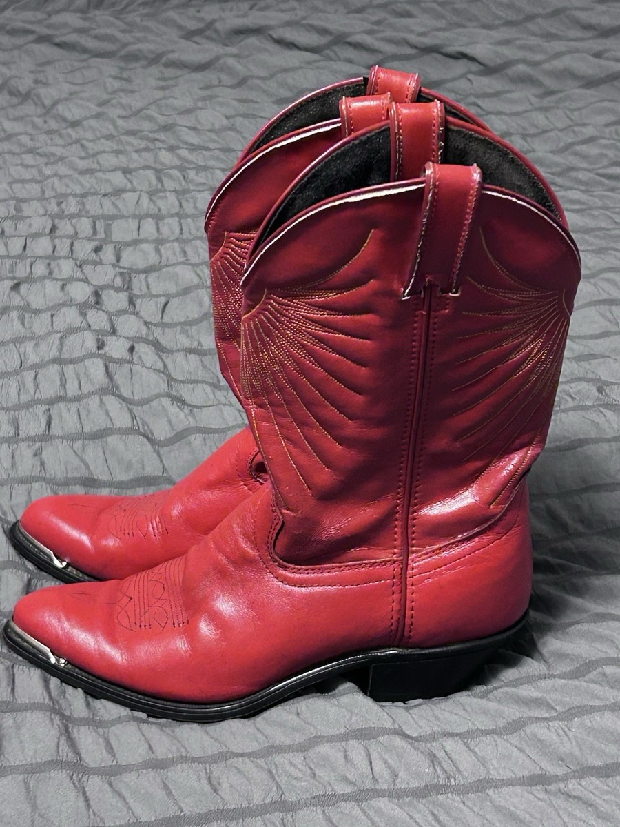 LAREDO Ladies Red Stitch Leather 8.5M Cowgirl Rodeo Western Boots