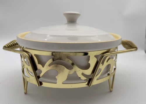 Vintage Bauer Pottery Casserole  Stand MCM And Replacement Dish *Not Original*