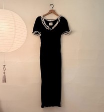 Reformation Camille Black Velvet Silk Lace Tea Length Dress Size 0