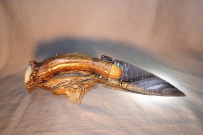 Gray Sheen Obsidian Fox Ear Knife Flint Knapping Black Powder COA