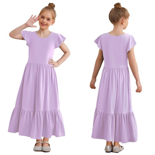 Niños Niñas Vestidos Bohemio Uso Diario Bolsillos Maxi Vestido Vacaciones Volantes - Imagen 55 de 118