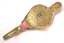 Small Antique Fireplace Bellows Cat & Fiddle Inn Pub Brass Wood Leather