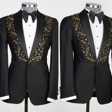 Satin Lapel Gold Gradient Rhinestone Tuxedo Jacket For Gala Ceremony