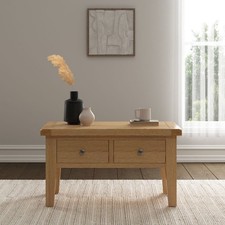 Windsor Natural Oak Coffee Table with 2 Drawers Fully Assembled