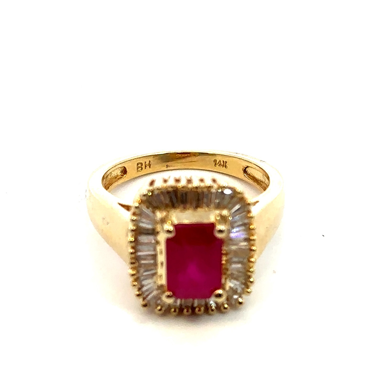 BH 14K Yellow Gold Rectangular Ruby and Baguette … - image 6