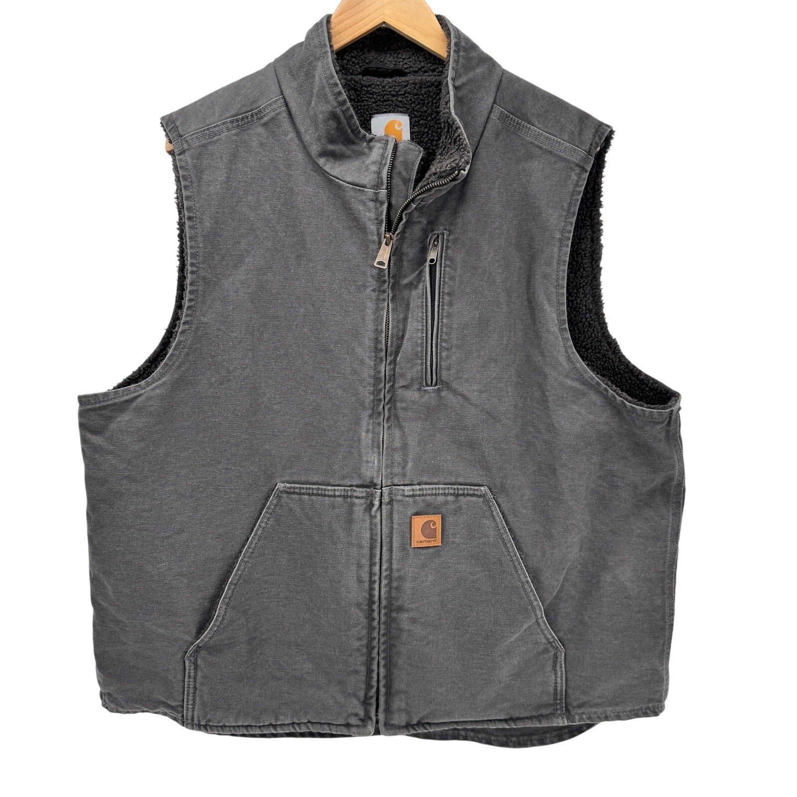 Carhartt Mens XL Sherpa Lined Full Zip Utility Vest in Gravel Gray Canvas