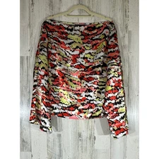 NY&C New York & Company Satin Blouse Size XL Multicolor Abstract Brushstroke