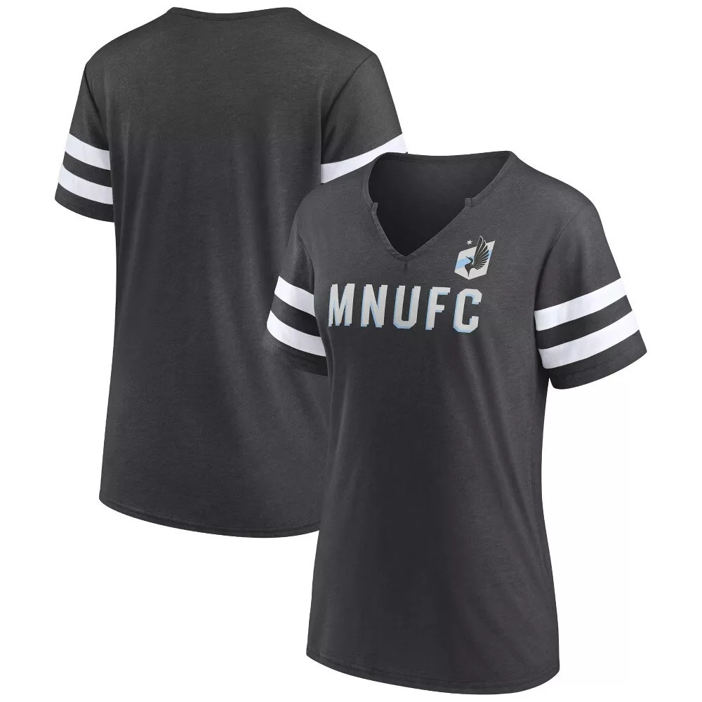 Женская футболка MLS Minnesota United FC с разрезом на шее серого цвета - M