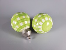 Set of 2 Pottery Barn Kids Green  White Gingham Resin Finials 2.5'' Diameter