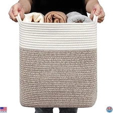 Stylish Woven Storage Baskets with Handles for Toys & Fabric - XL White & Brown