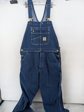 Men's 36X30 Carhartt blue Denim Bib Overalls Loose Fit Workwear Jean Carpenter