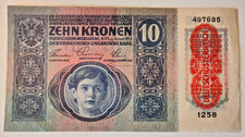 1915 Austria 10 kronen XF- with overprint Deutschosterreich ND (1919)