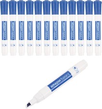 Dry Erase Whiteboard Markers, Chisel Tip, Low-Odor, Blue, 12-Pack, For Drawing,