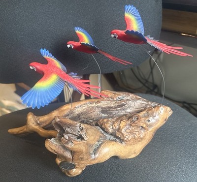 John Perry 3 Macaw Parrots In Flight Sculpture Art Burl Wood