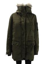 RAINFOREST Womens Double Zip Faux Fur Trim Hooded Puffer Coat Green Size L