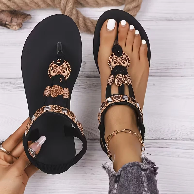 Sandalias planas estilo étnico floral para mujer zapatos EE. UU. talla 9 Foto 2 de 4